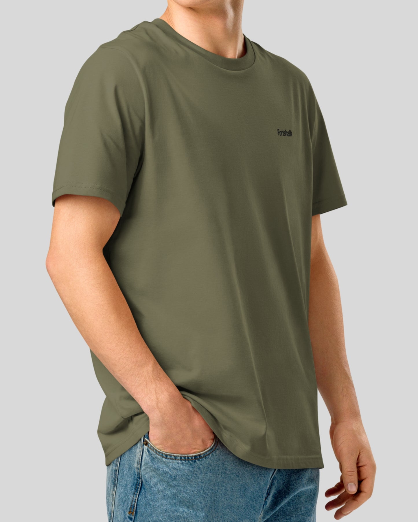 T-SHIRT KHAKI EN COTON BIO FILÉ À L'ANNEAU