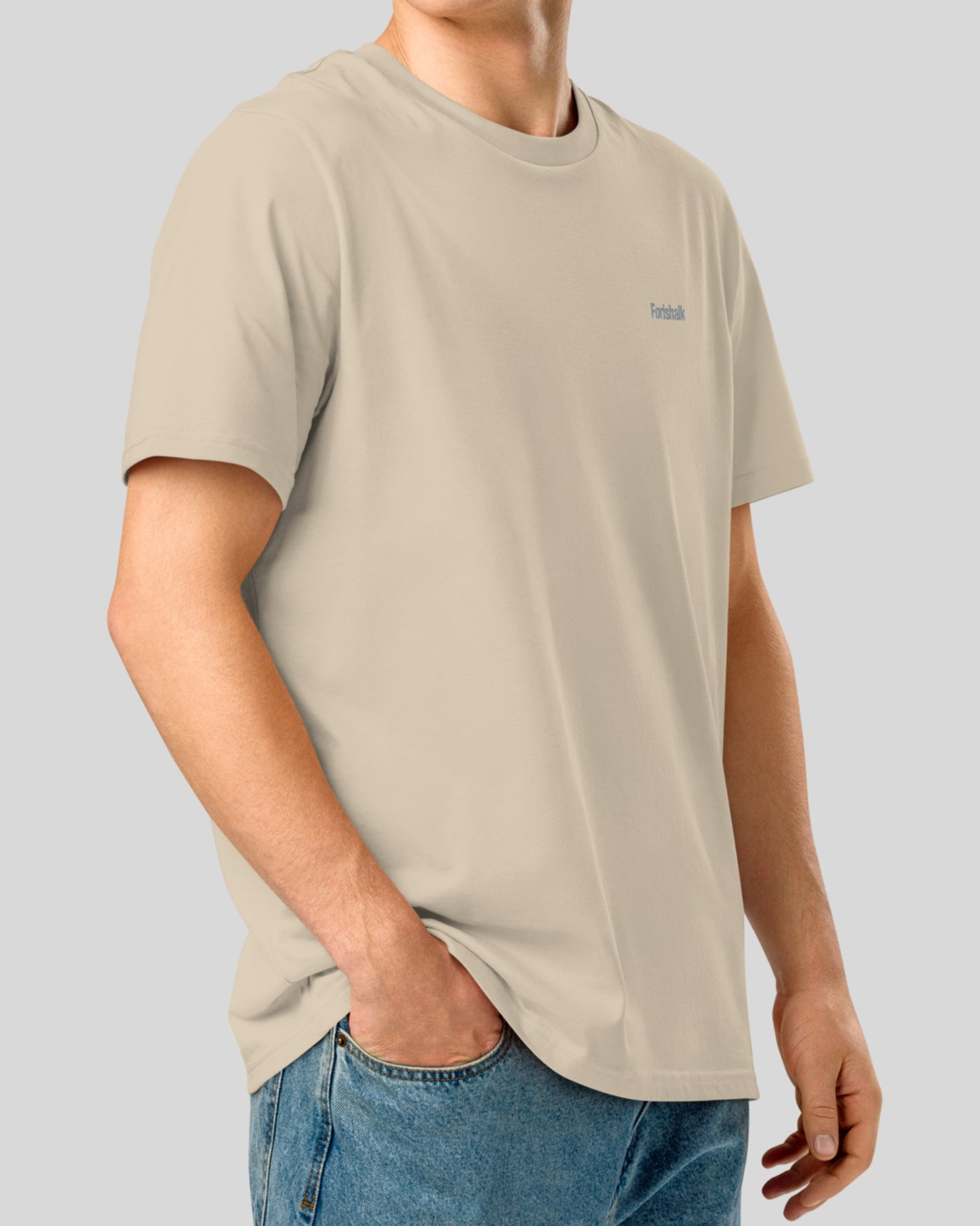 T-SHIRT BEIGE SABLÉ EN COTON BIO FILÉ À L'ANNEAU