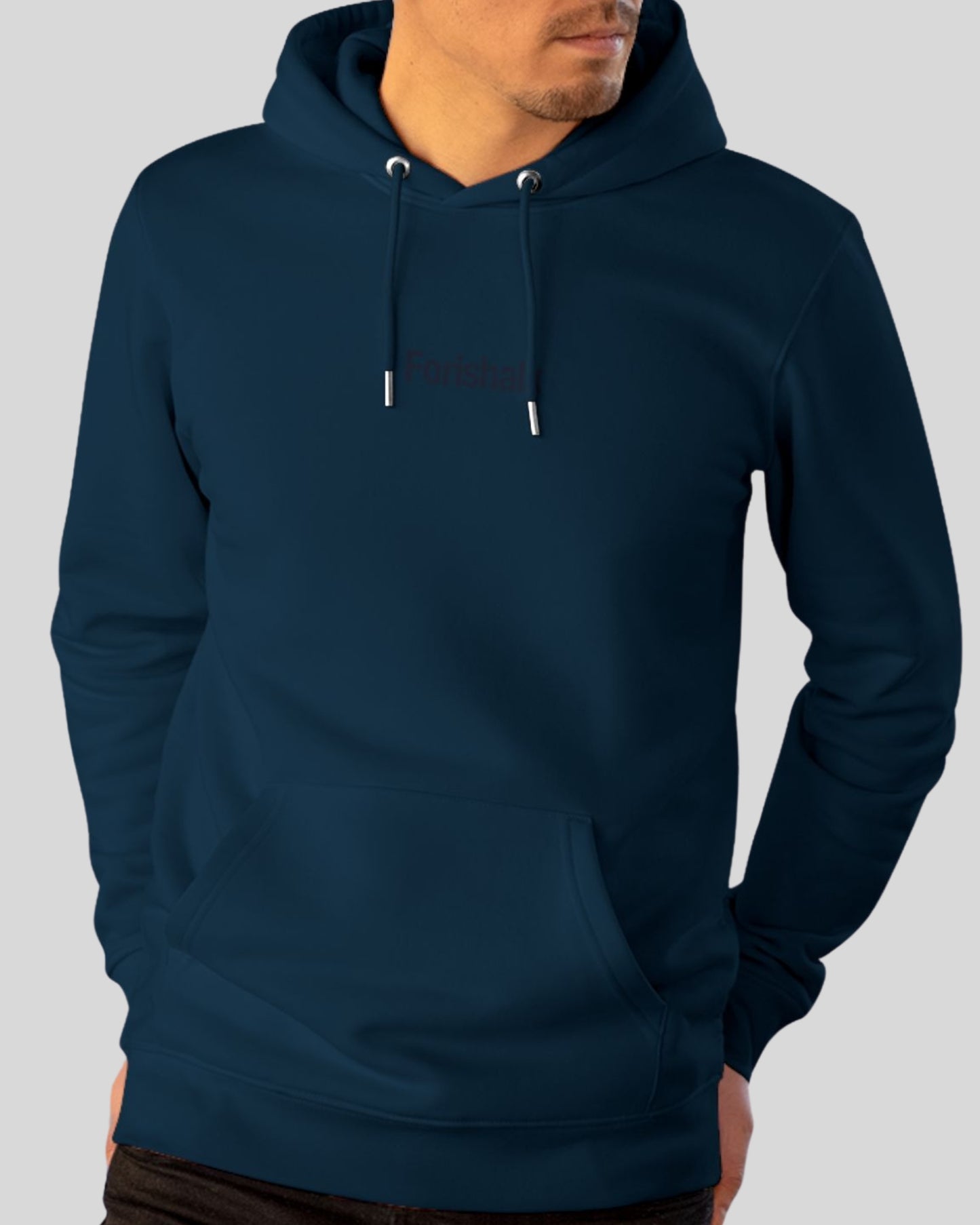 HOODIE BLEU MARINE EN COTON PEIGNÉ