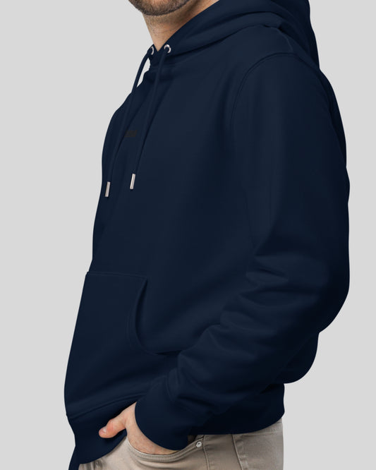 NAVY BLUE HOODIE SIGNED IN ORGANIC COTTON