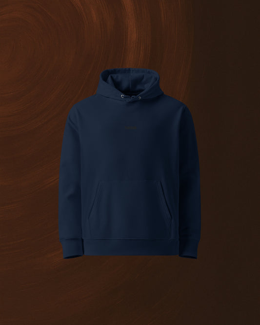 HOODIE BLEU MARINE SIGNÉ EN COTON BIO